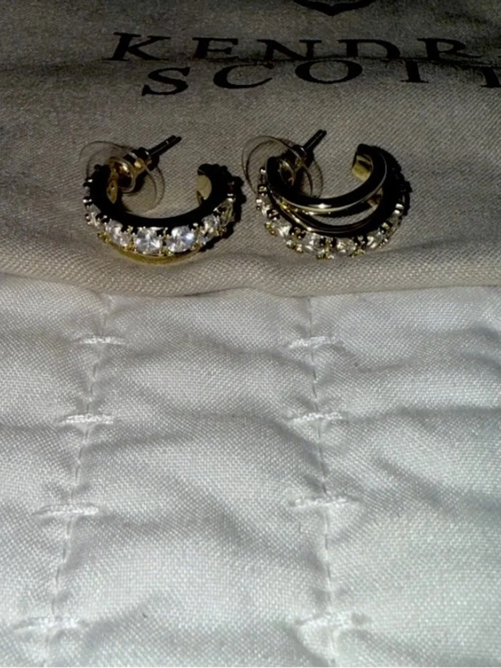 Kendra Scott Gold White Crystal Huggie Earrings - Livy